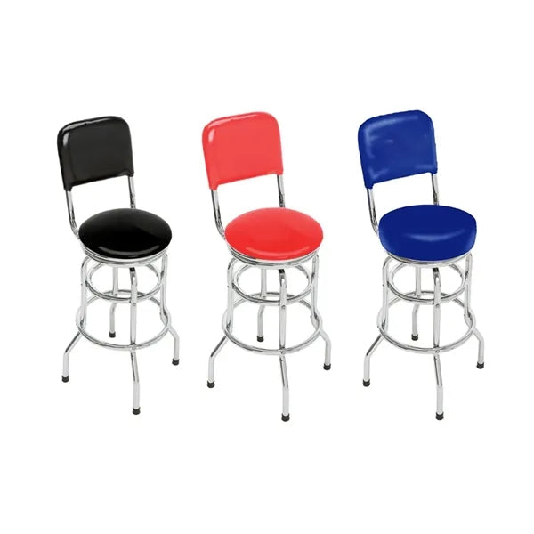 Double Ring Padded Bar Stool with Backrest & Chrome Base