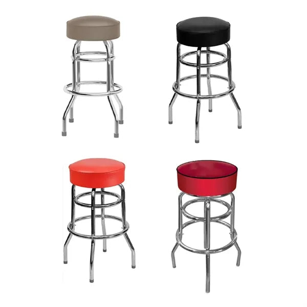 Double Ring Padded Swivel Bar Stool with Chrome Base
