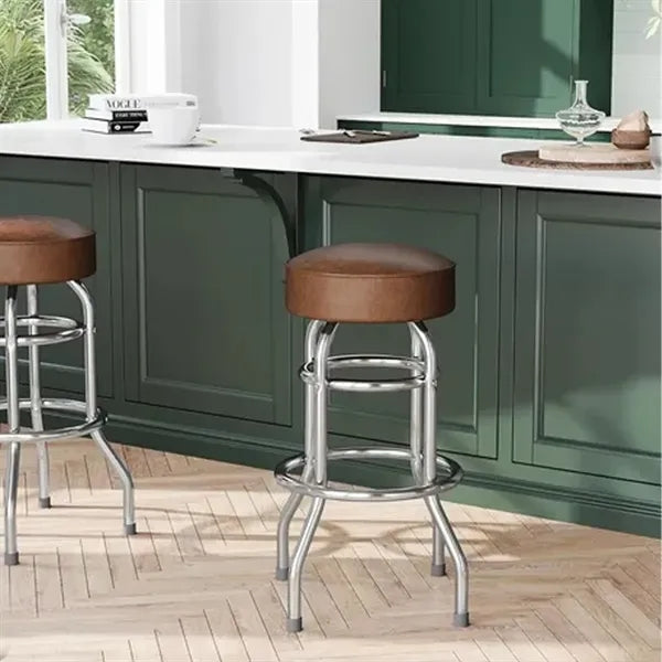 Double Ring Padded Swivel Bar Stool with Chrome Base