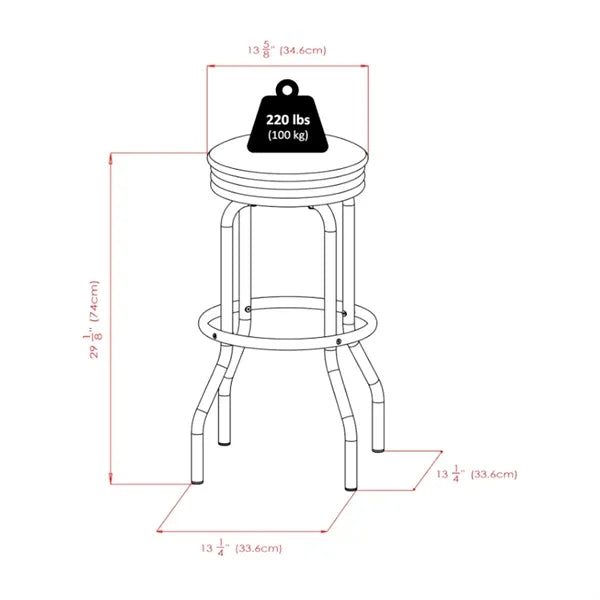 Round Padded Bar Stool with Chrome-Plated Base