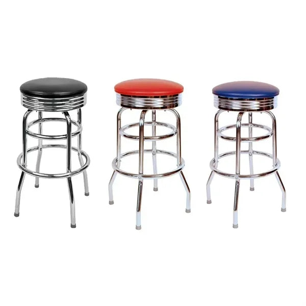 Round Padded Bar Stool with Chrome-Plated Base
