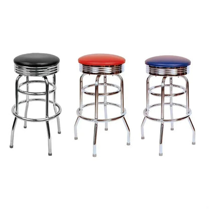 Round Padded Bar Stool with Chrome-Plated Base