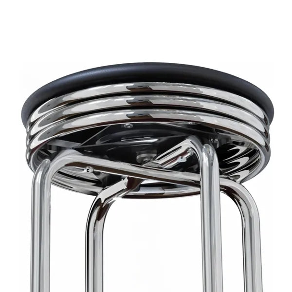 Round Padded Bar Stool with Chrome-Plated Base