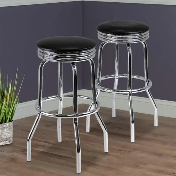 Round Padded Bar Stool with Chrome-Plated Base