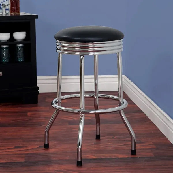 Round Padded Bar Stool with Chrome-Plated Base