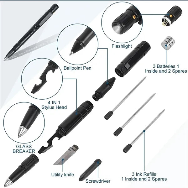 6-in-1 Self Defense Tactical Pen & LED Flashlight