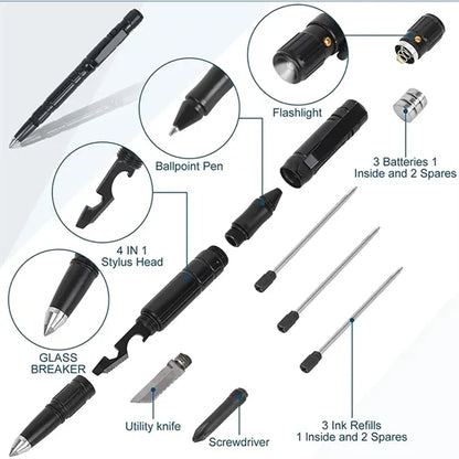 6-in-1 Self Defense Tactical Pen & LED Flashlight
