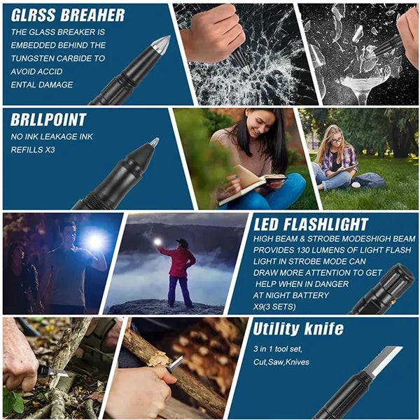 6-in-1 Self Defense Tactical Pen & LED Flashlight