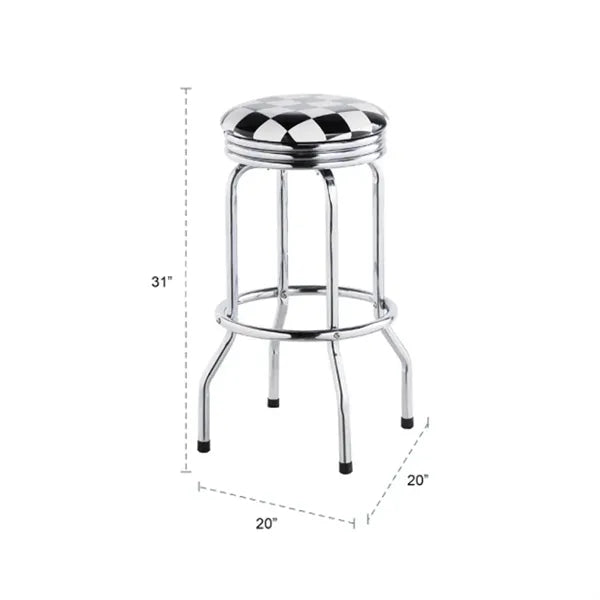 Checkerboard Padded Swivel Bar Stool Single Ring Chrome Base