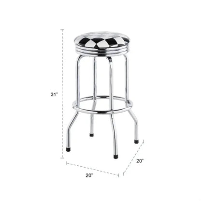 Checkerboard Padded Swivel Bar Stool Single Ring Chrome Base