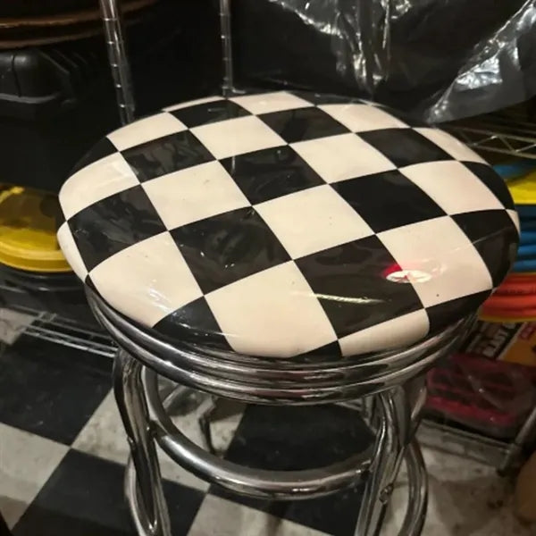 Checkerboard Padded Swivel Bar Stool Single Ring Chrome Base