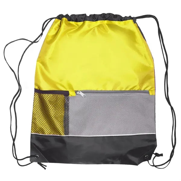 Tri Color Front Pocket Drawstring Backpacks w/ Custom logo