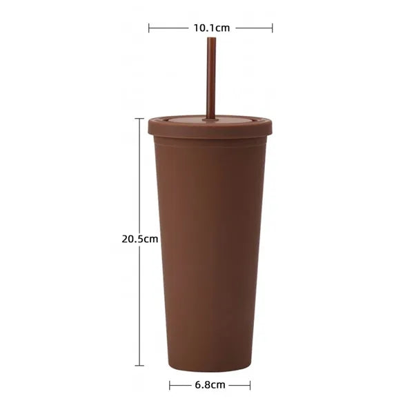 24oz Double-Wall Plastic Tumbler with Straw and Lid