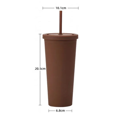 24oz Double-Wall Plastic Tumbler with Straw and Lid