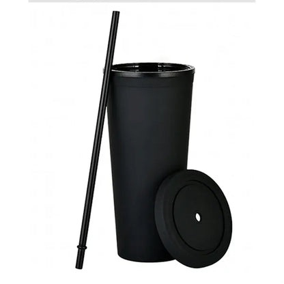 24oz Double-Wall Plastic Tumbler with Straw and Lid