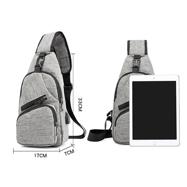 Canvas Sling Bag with USB Charging Port