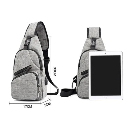 Canvas Sling Bag with USB Charging Port