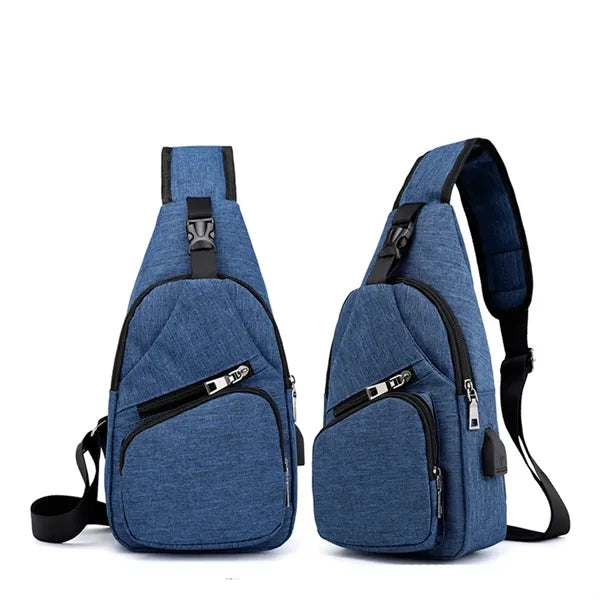 Canvas Sling Bag with USB Charging Port
