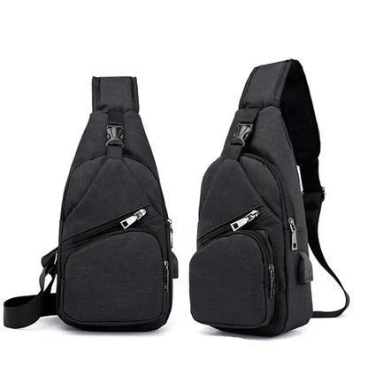 Canvas Sling Bag with USB Charging Port