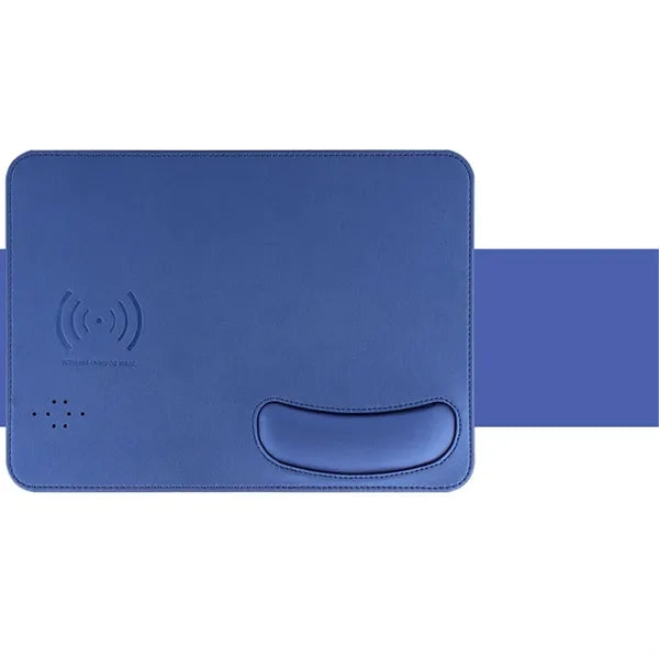PU Leather Wireless Charging Mouse Pad with Wrist Rest