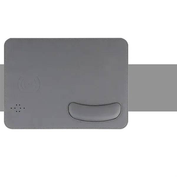 PU Leather Wireless Charging Mouse Pad with Wrist Rest