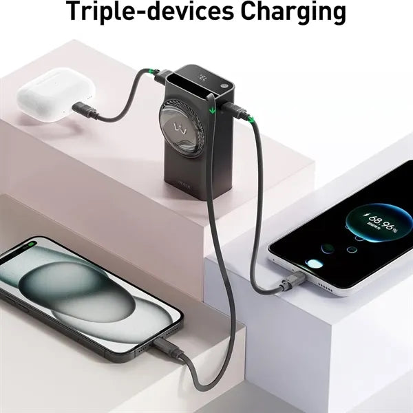 10000mah Fast Power Bank With Retractable Cable