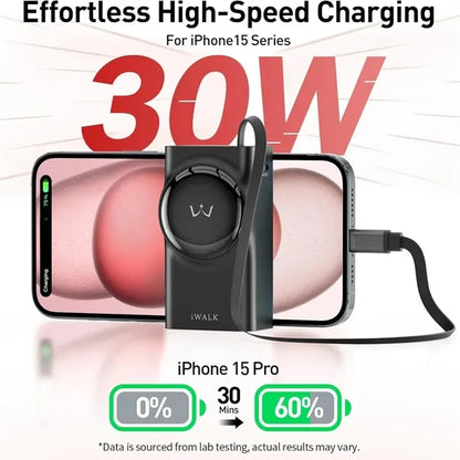 10000mah Fast Power Bank With Retractable Cable