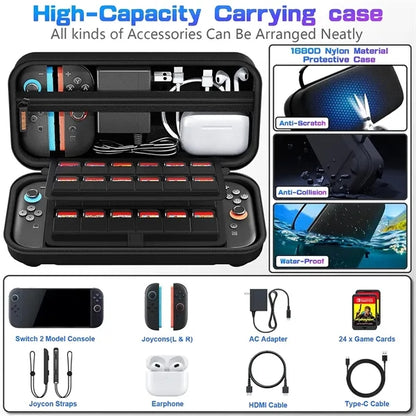 Switch 2 Carrying Case with 24 Games Cartridges Holder
