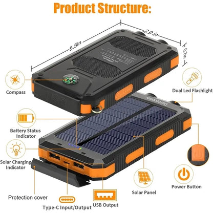 10000 mah Solar Charger Power Bank with Led Light