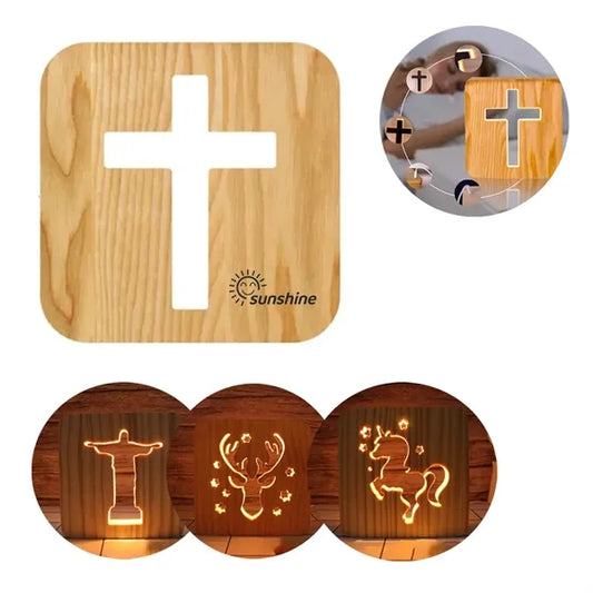 3D Illusion Jesus Cross Wooden Lamp