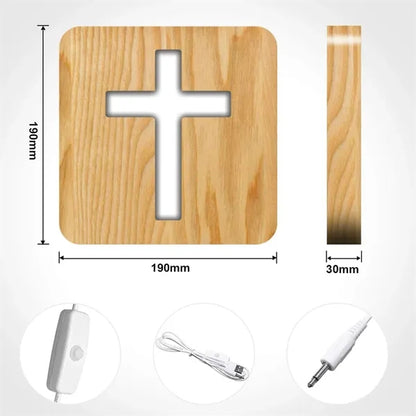 3D Illusion Jesus Cross Wooden Lamp