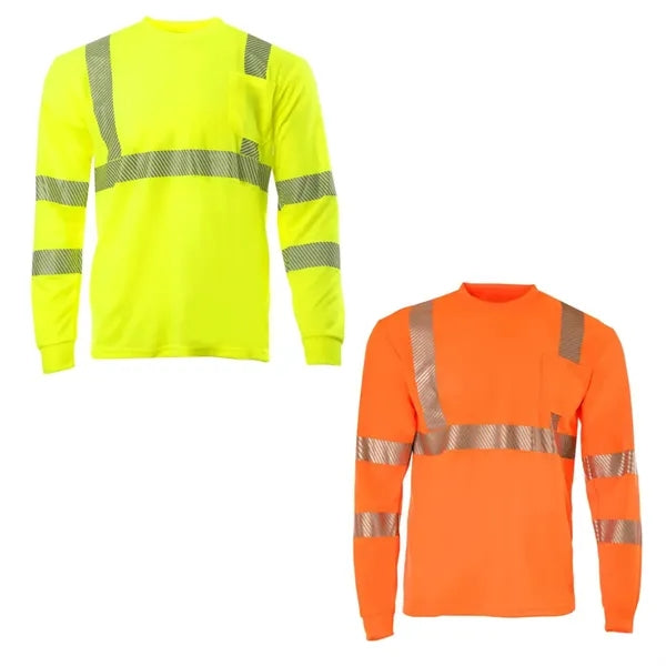 Long Sleeve Reflective Safety T-Shirt with Pocket - BirdsEye