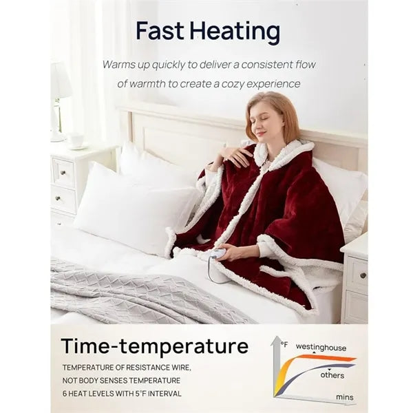 Wearable Heated Shawl Blanket With Pockets