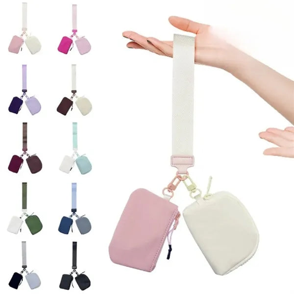 Mini Zip Wrist Wallet Dual Pouch Keychain Coin Pocket Purse