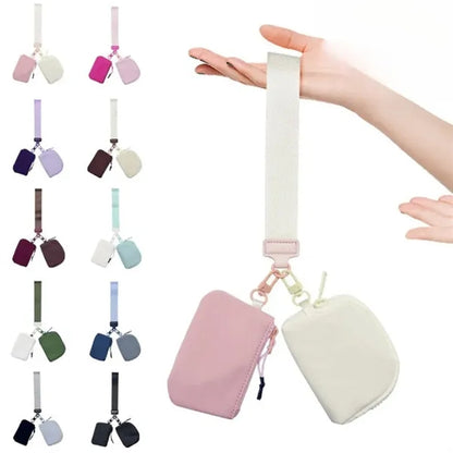 Mini Zip Wrist Wallet Dual Pouch Keychain Coin Pocket Purse