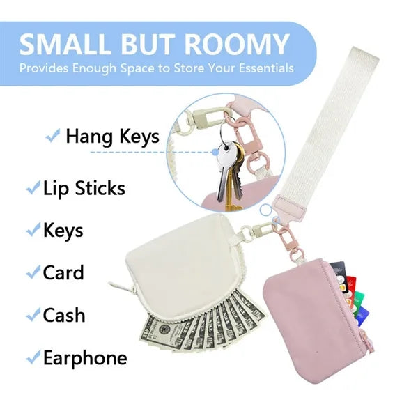 Mini Zip Wrist Wallet Dual Pouch Keychain Coin Pocket Purse