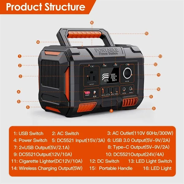 300W 78000MAH Portable Power Station Outdoor Solar Generator