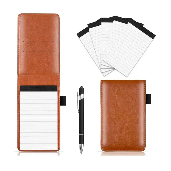 A7 Leather Pocket Notepad Notebook with Pen