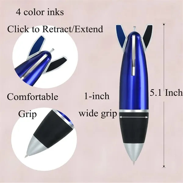 4 in 1 Multicolor Rocket Ballpoint Pen with Rubber Grip
