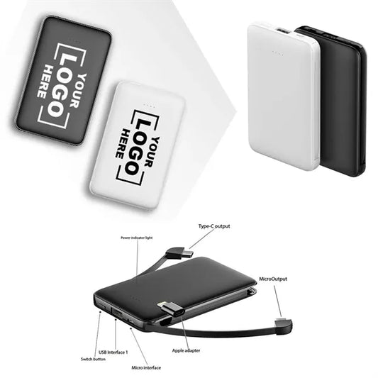 Power Bank 5000 mAh with Integrated Charging Cables