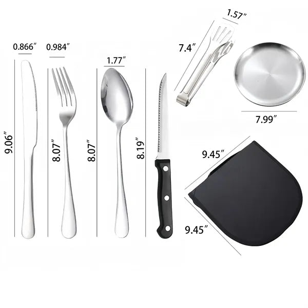 Portable Stainless Steel Cutlery Set Plates And Travel Case