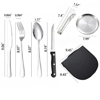 Portable Stainless Steel Cutlery Set Plates And Travel Case