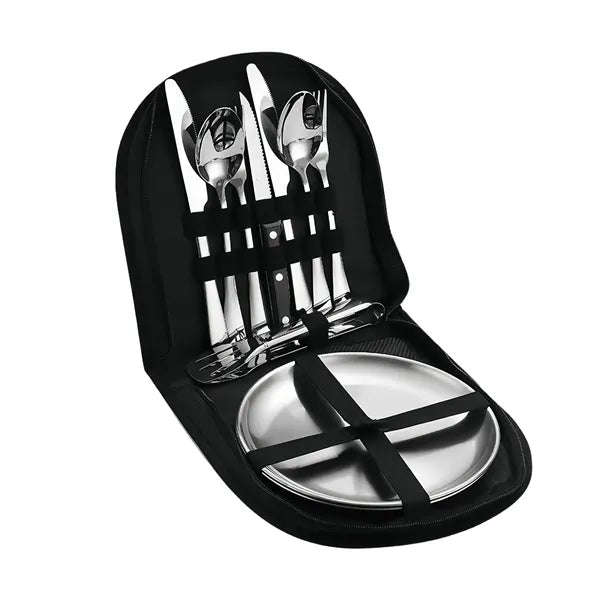 Portable Stainless Steel Cutlery Set Plates And Travel Case