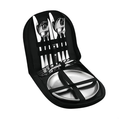 Portable Stainless Steel Cutlery Set Plates And Travel Case