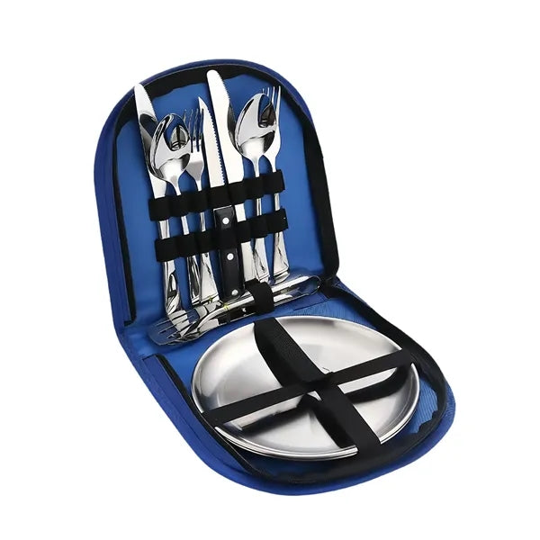 Portable Stainless Steel Cutlery Set Plates And Travel Case