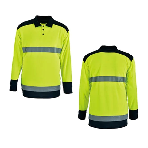 Reflective Long Sleeve Safety Polo with Black Trim