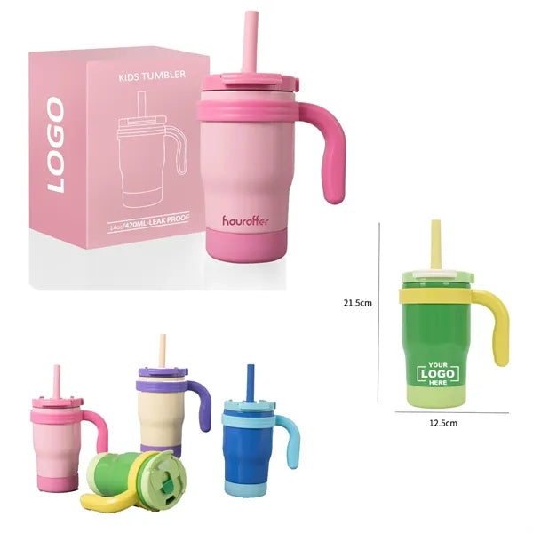 14Oz Kids Insulated Tumbler With Handle & Straws