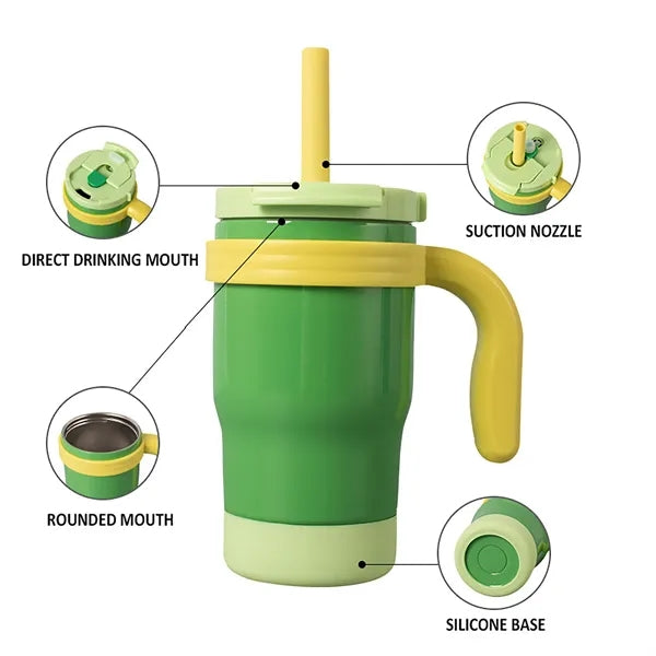 14Oz Kids Insulated Tumbler With Handle & Straws