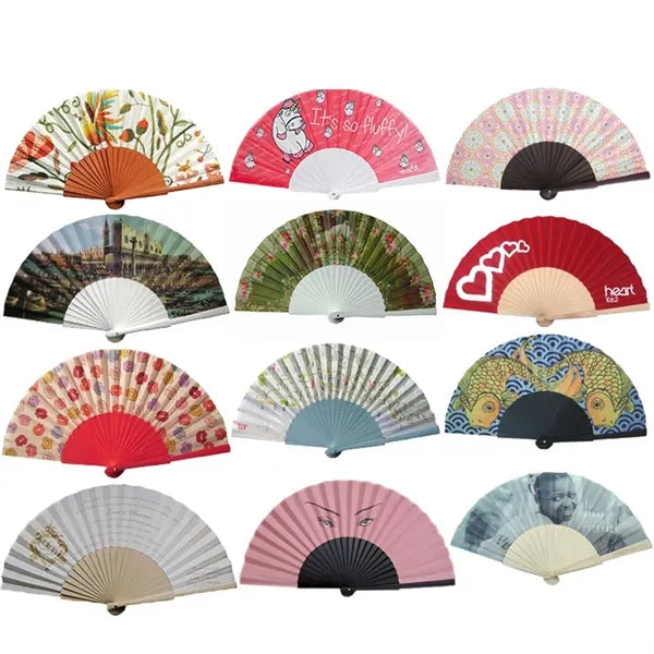 Customized Foldable Fabric Bamboo Hand Fan for Women