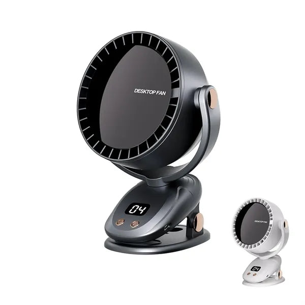 Usb Rechargeable Clip-On Desk Fan With Led Display